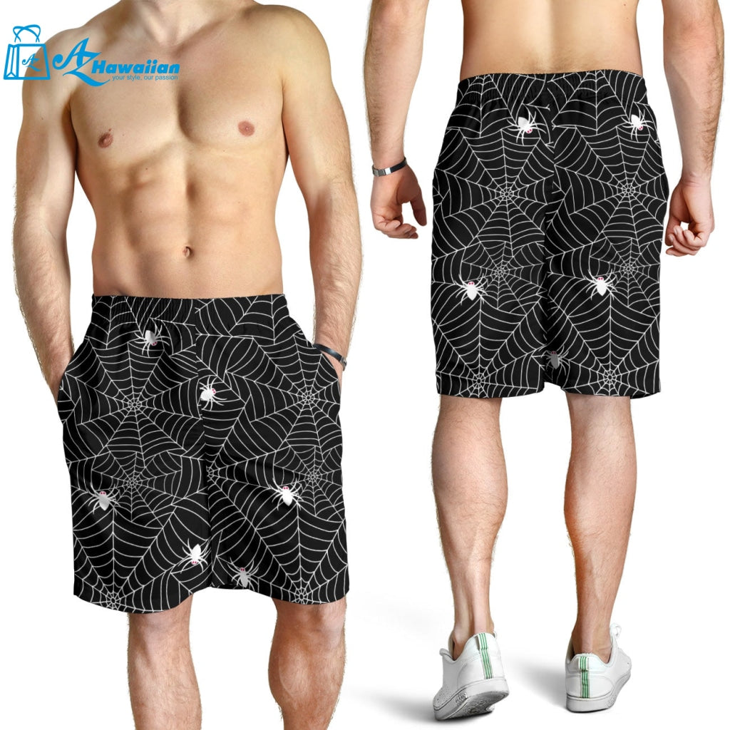 Spider Web Design Pattern Black Background White Cobweb Men Shorts