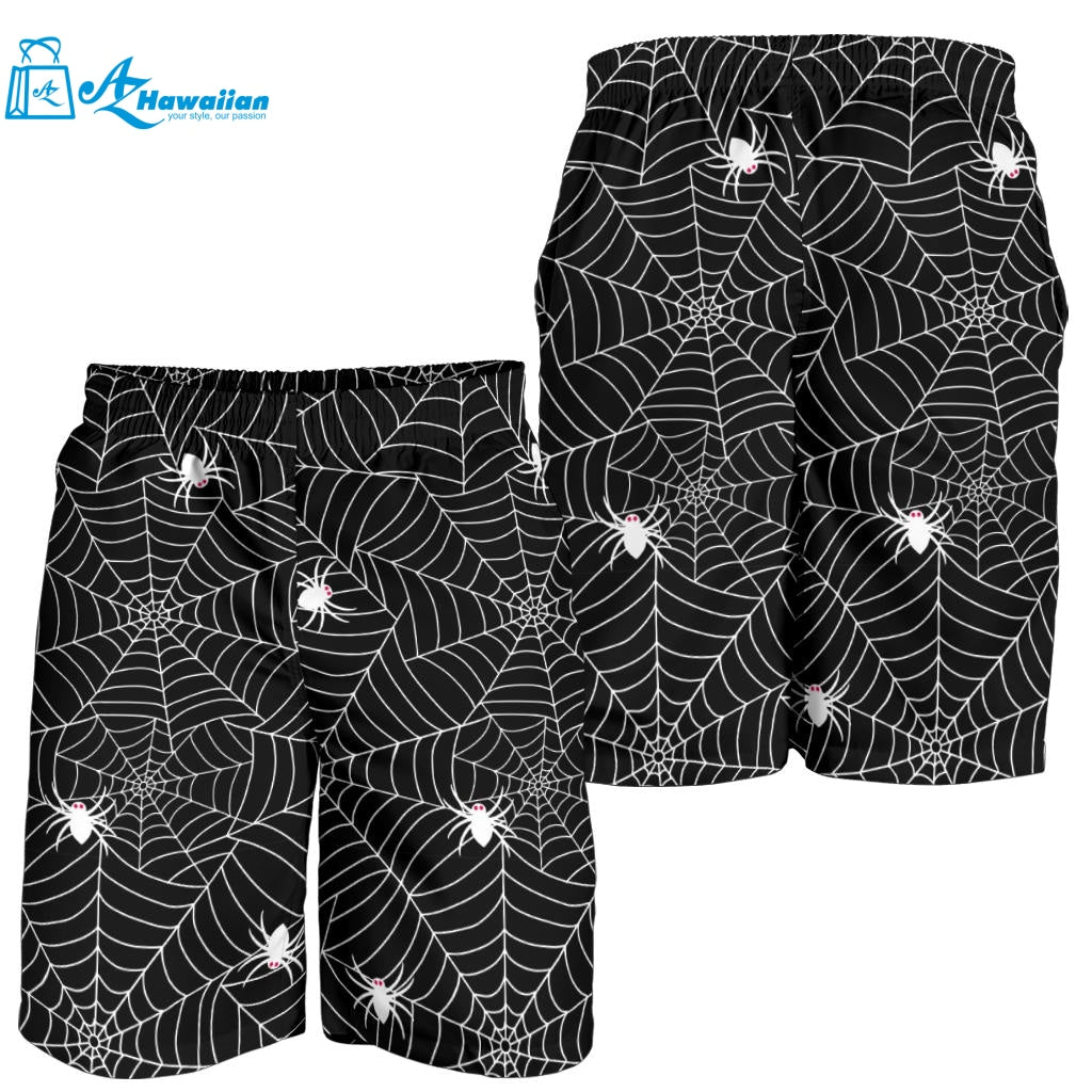 Spider Web Design Pattern Black Background White Cobweb Men Shorts