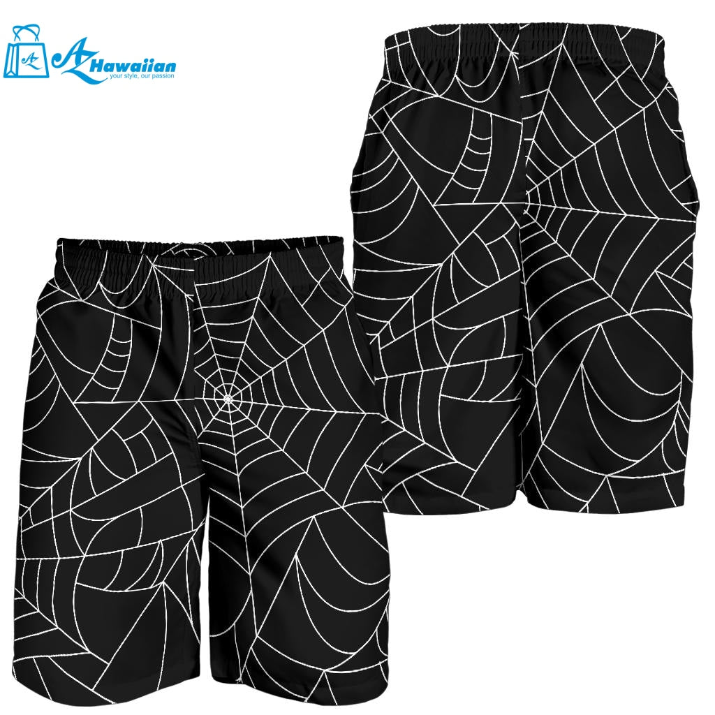 Spider Web Pattern Black Background White Cobweb Men Shorts