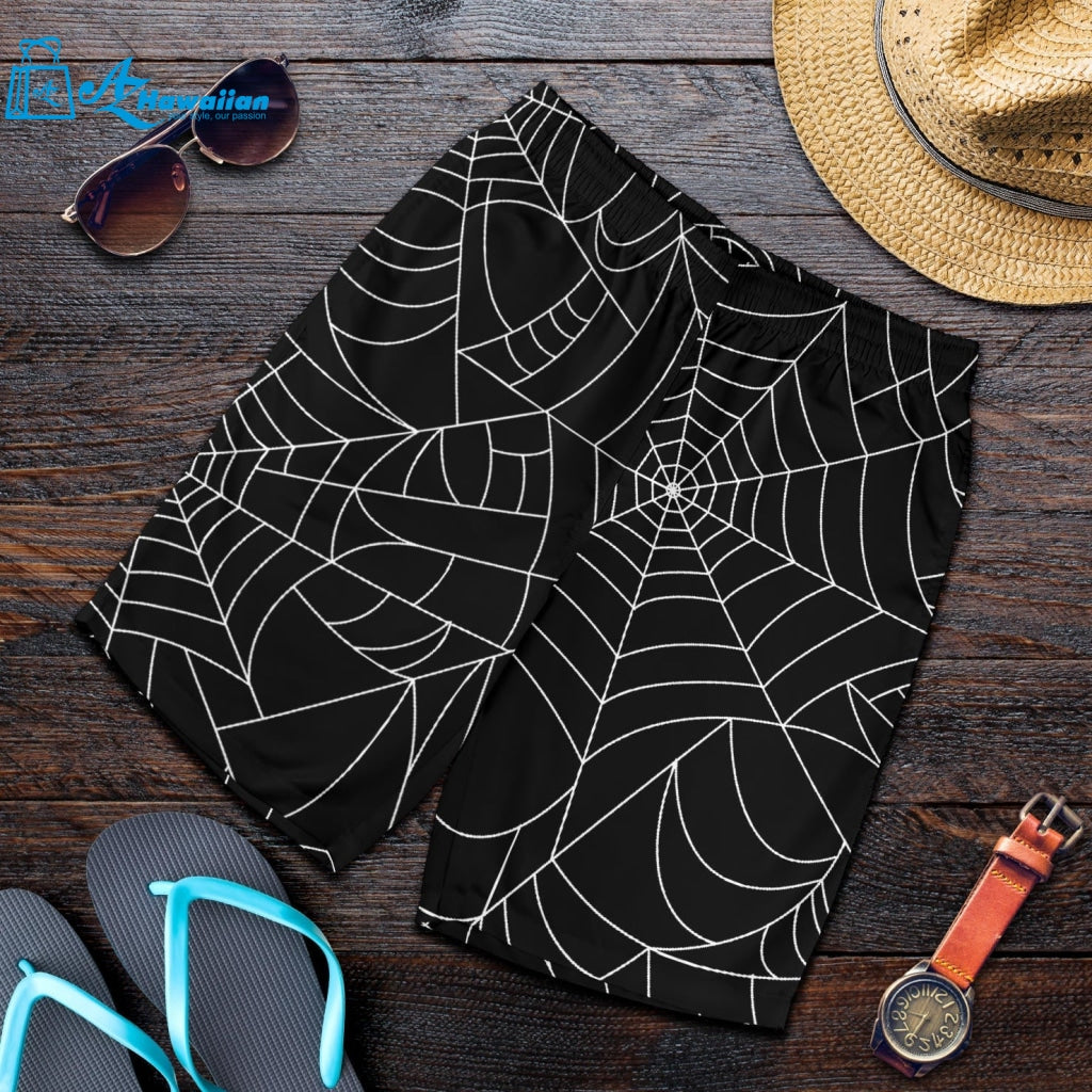 Spider Web Pattern Black Background White Cobweb Men Shorts