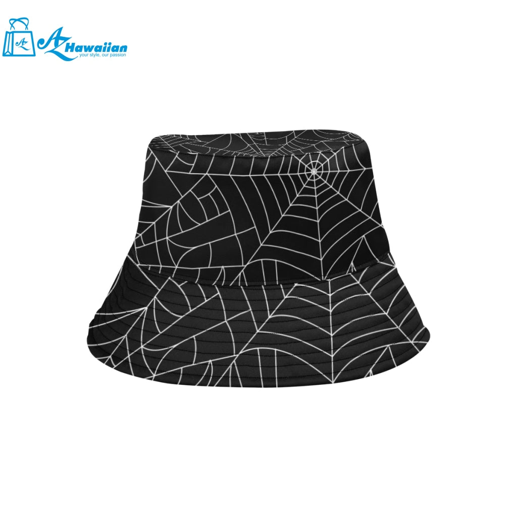 Spider web pattern Black background white cobweb Unisex Bucket Hat