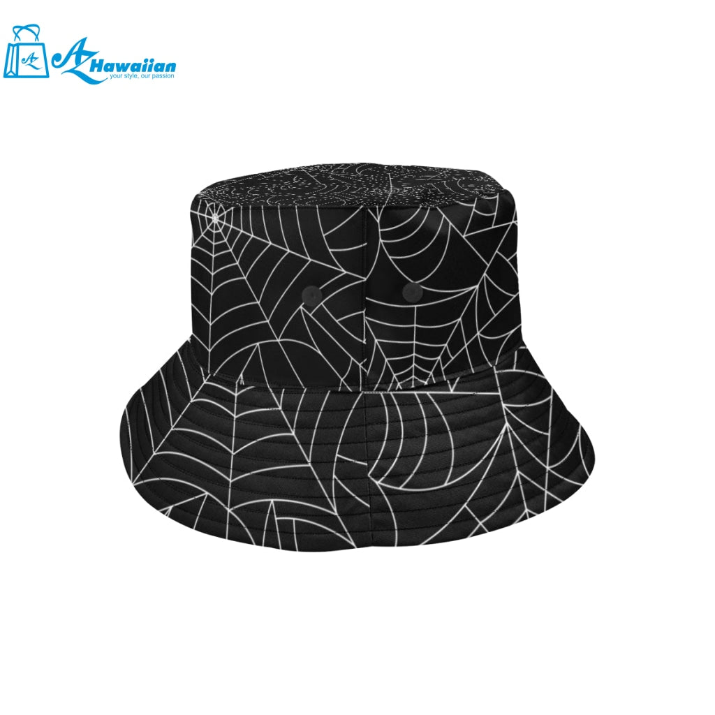 Spider web pattern Black background white cobweb Unisex Bucket Hat