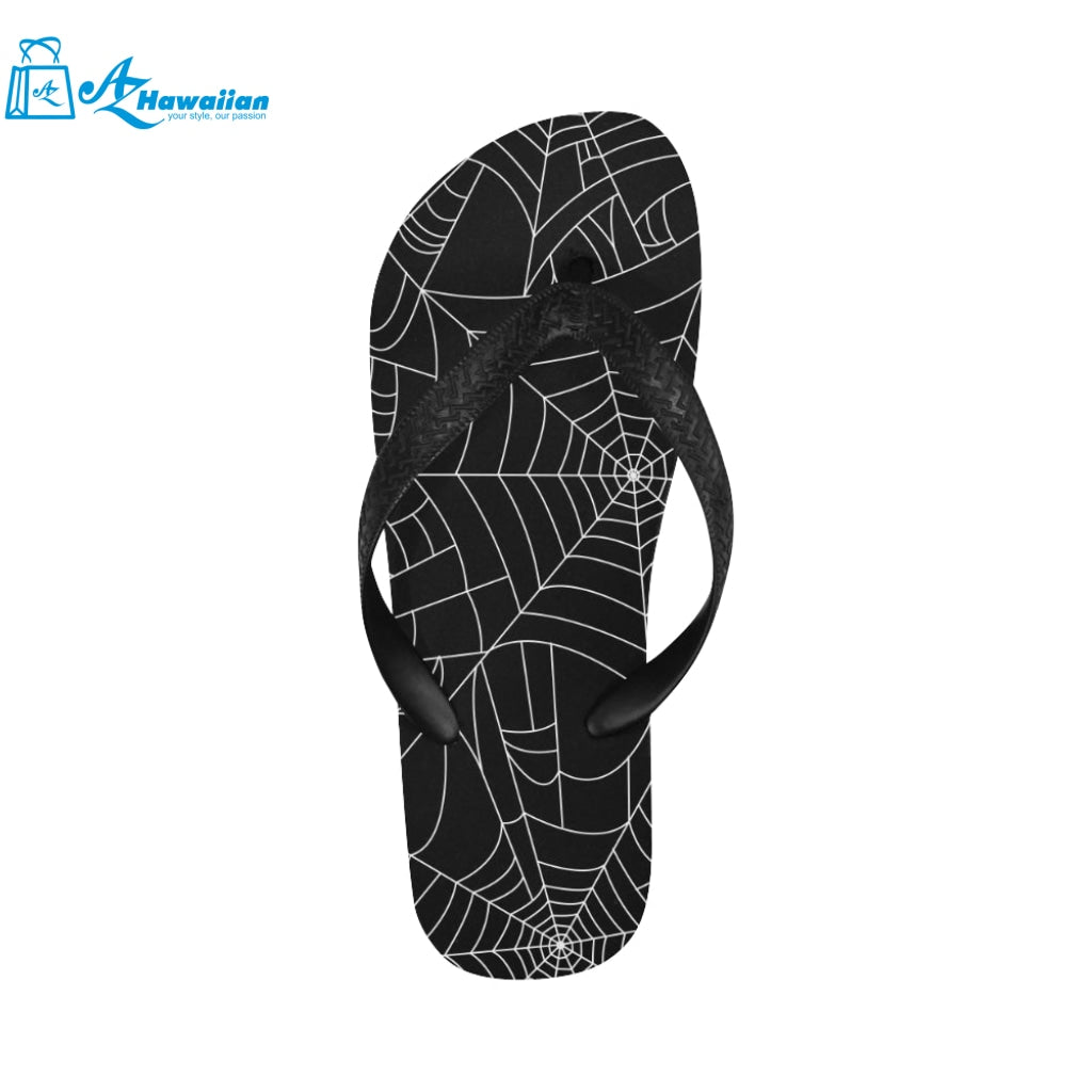 Spider web pattern Black background white cobweb Unisex Flip Flops