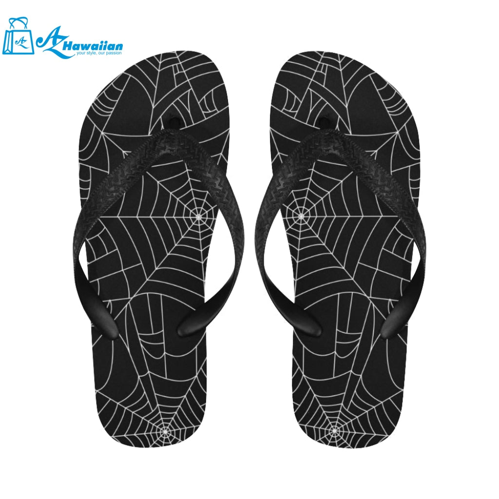 Spider web pattern Black background white cobweb Unisex Flip Flops