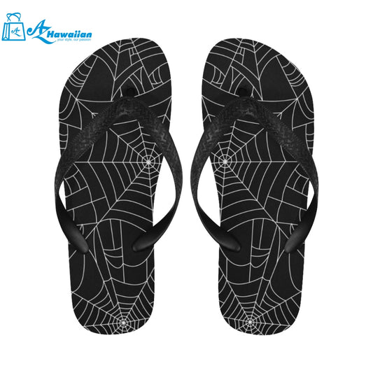 Spider web pattern Black background white cobweb Unisex Flip Flops