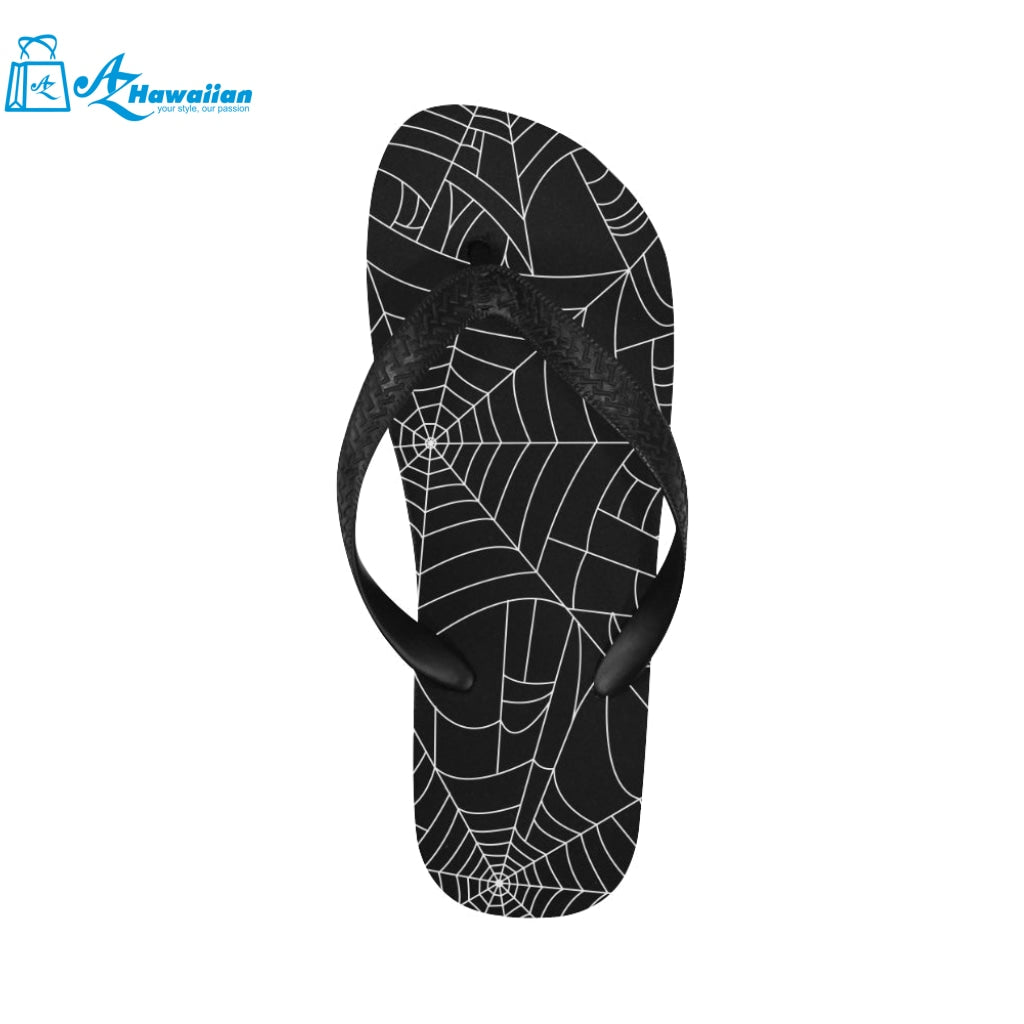 Spider web pattern Black background white cobweb Unisex Flip Flops