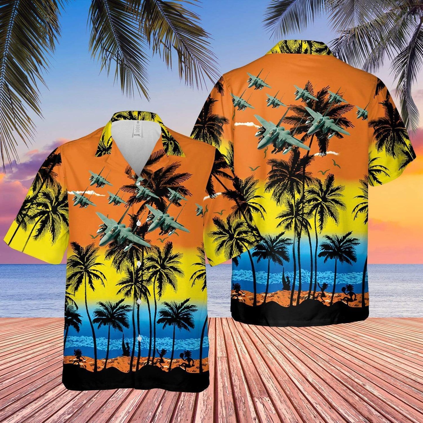 Air Force McDonnell Douglas F-15 Eagle Sunset Hawaiian Shirts or Shorts #Va