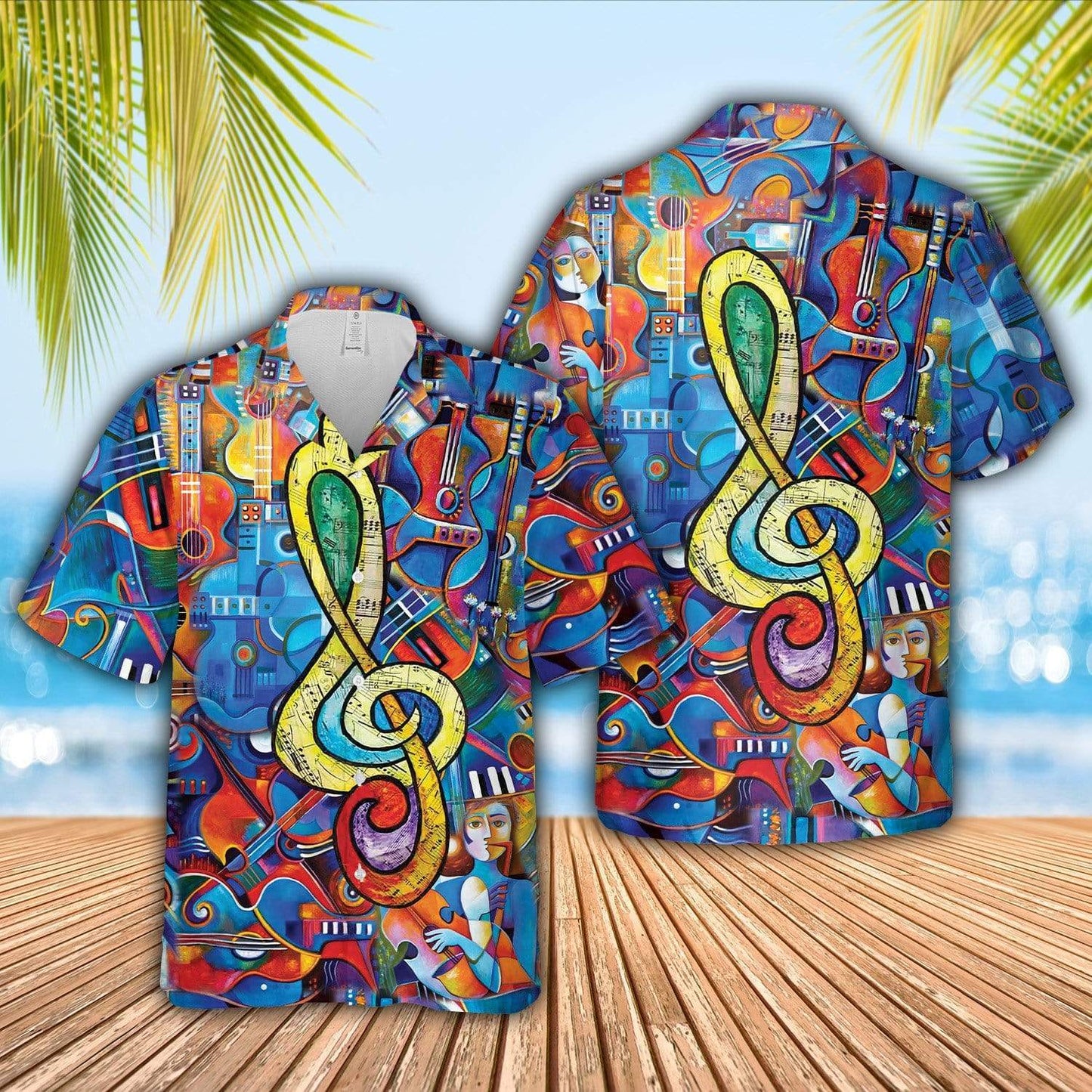 Guitar Hippie Music Note Unisex Hawaiian Aloha Shirts #Va