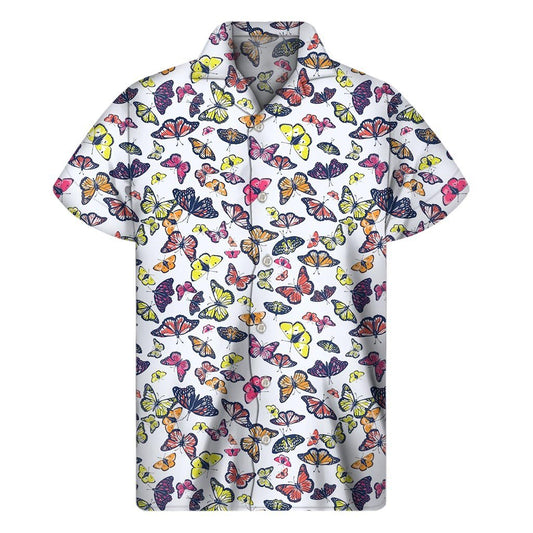 Spring Butterfly Pattern Print Mens Short Sleeve Shirt Hawaiian