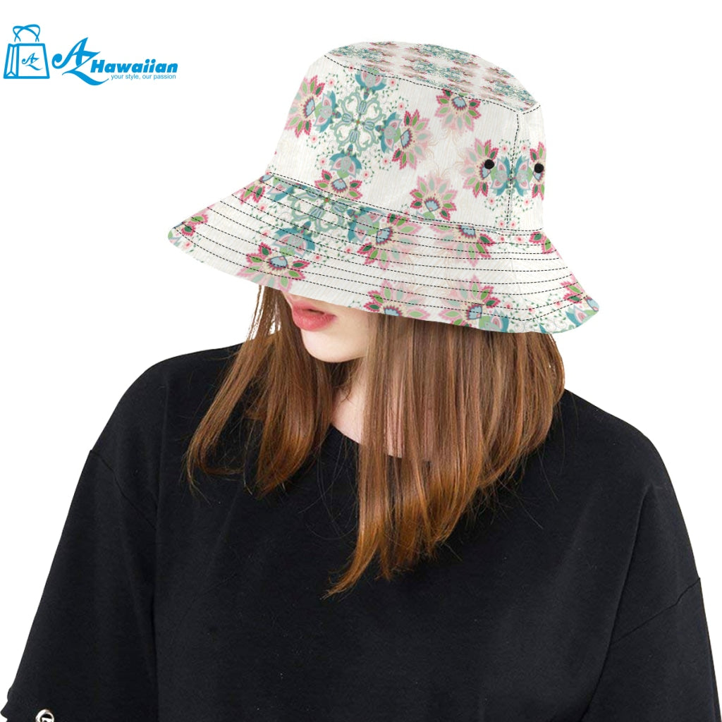 Square floral indian flower pattern Unisex Bucket Hat