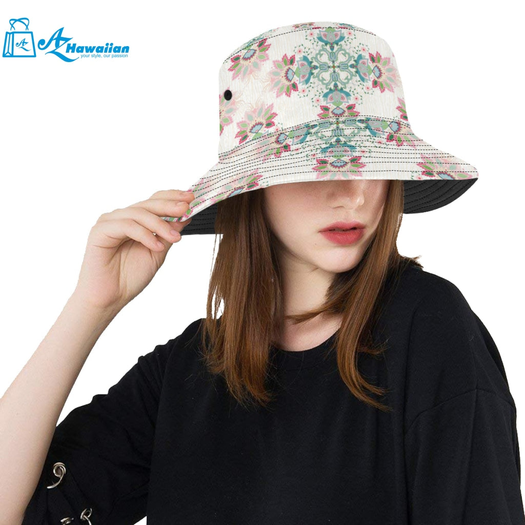 Square floral indian flower pattern Unisex Bucket Hat