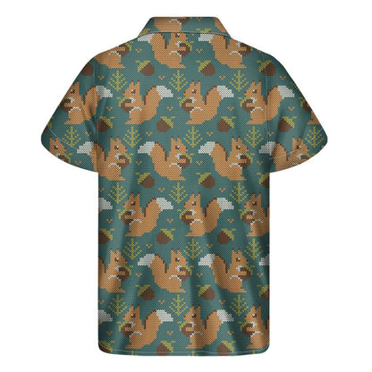 Squirrel Knitted Pattern Print Mens Short Sleeve Shirt Hawaiian
