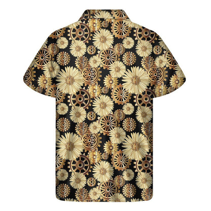 Steampunk Chamomile Pattern Print Mens Short Sleeve Shirt Hawaiian