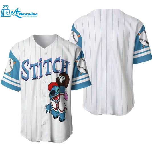 Stitch Disney All Over Print Pinstripe Baseball Jersey 