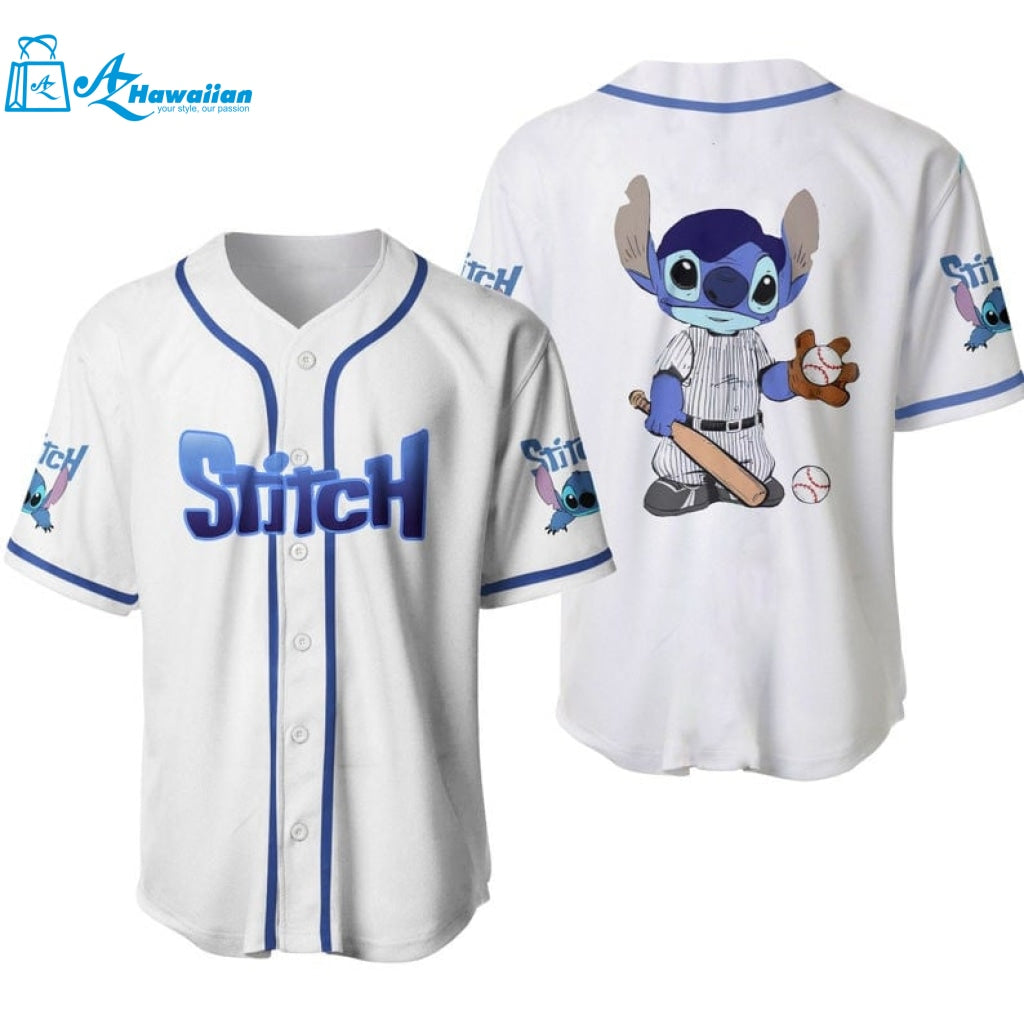 Stitch Playing Baseball Disney Cartoons Graphics All Over Print Unisex Baseball Jersey 