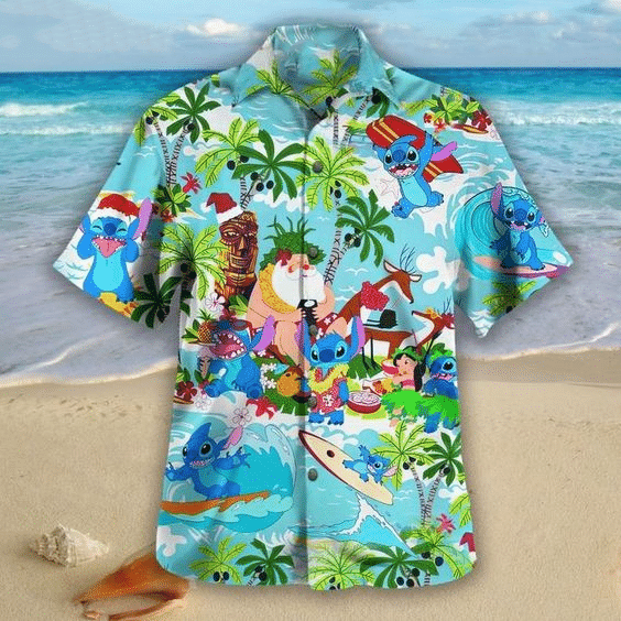 Stitch x Santa Hawaiian Graphic Print Short Sleeve 