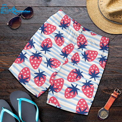 Strawberry Pattern Blue Lines Background Men Shorts