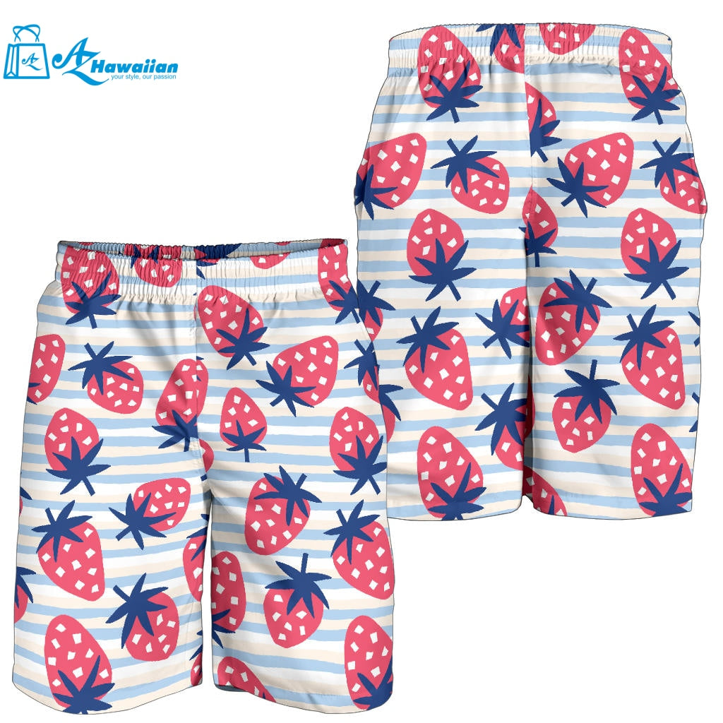 Strawberry Pattern Blue Lines Background Men Shorts