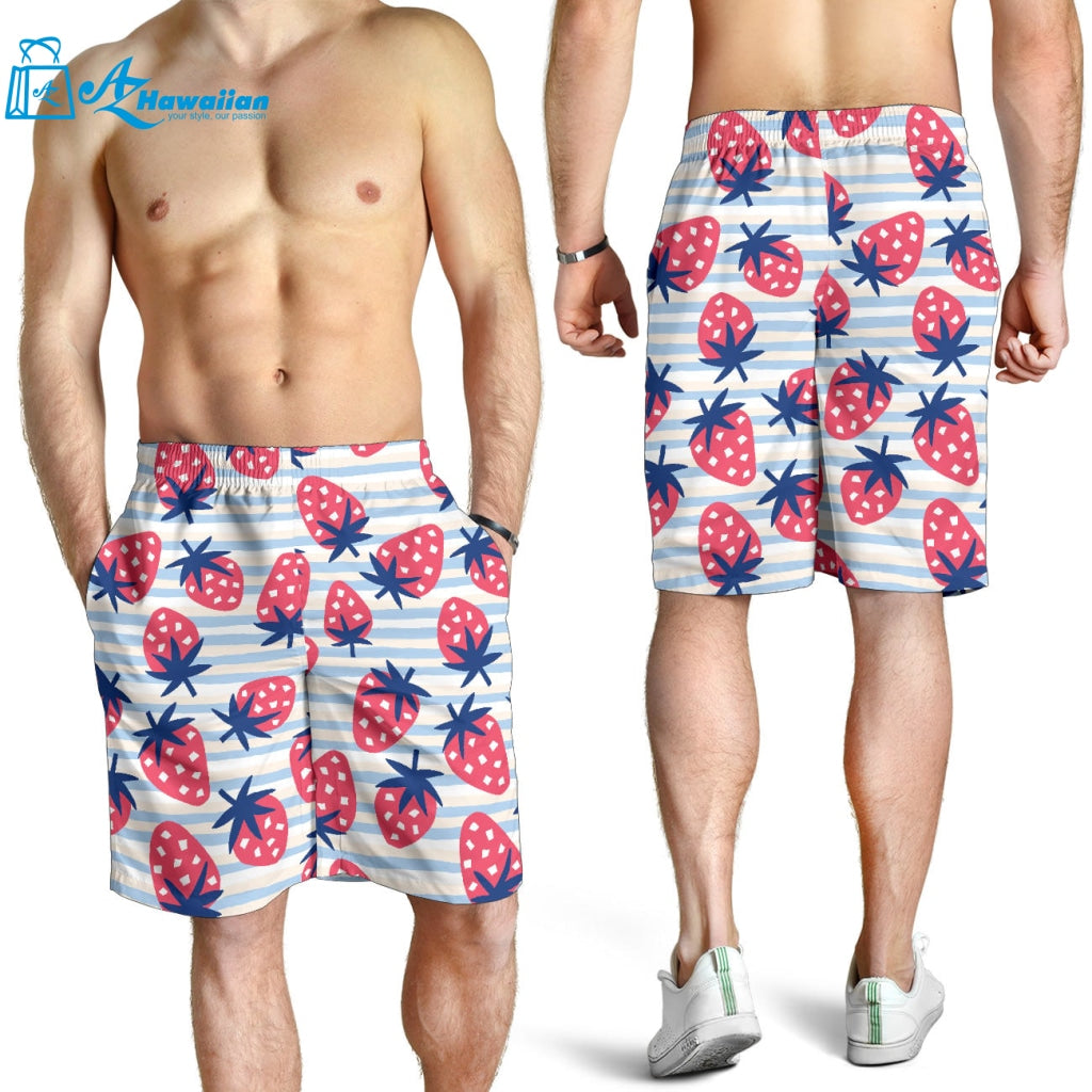 Strawberry Pattern Blue Lines Background Men Shorts