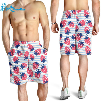 Strawberry Pattern Blue Lines Background Men Shorts