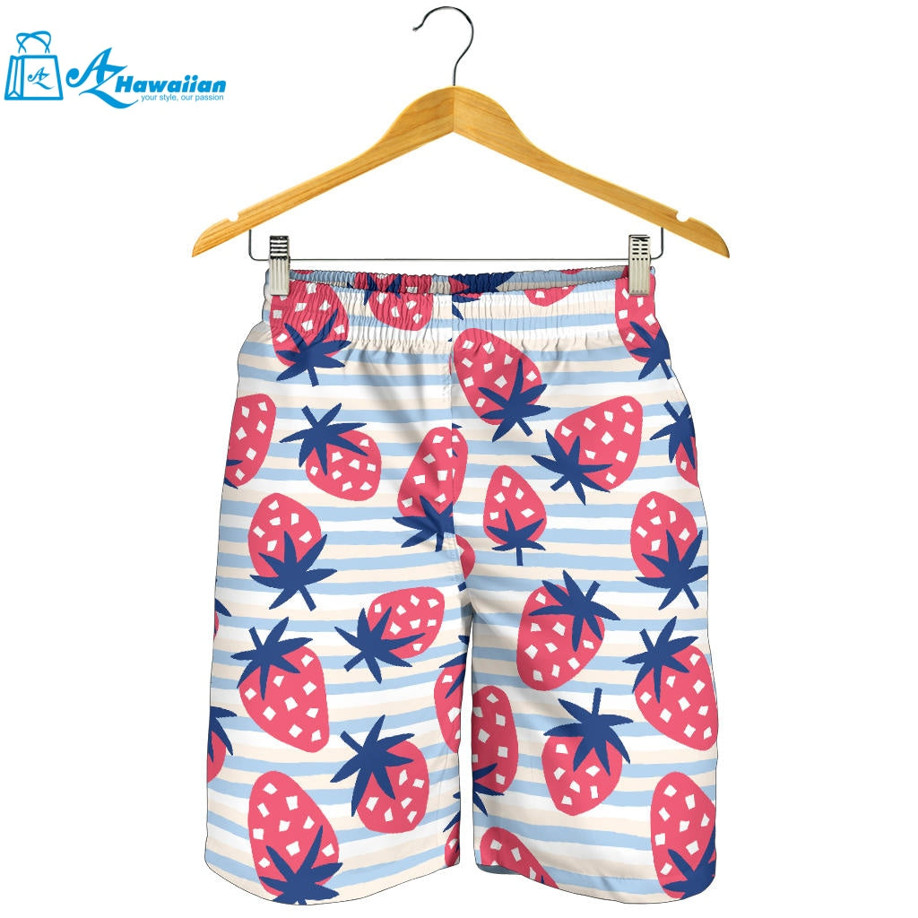 Strawberry Pattern Blue Lines Background Men Shorts