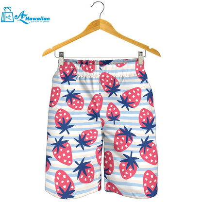 Strawberry Pattern Blue Lines Background Men Shorts