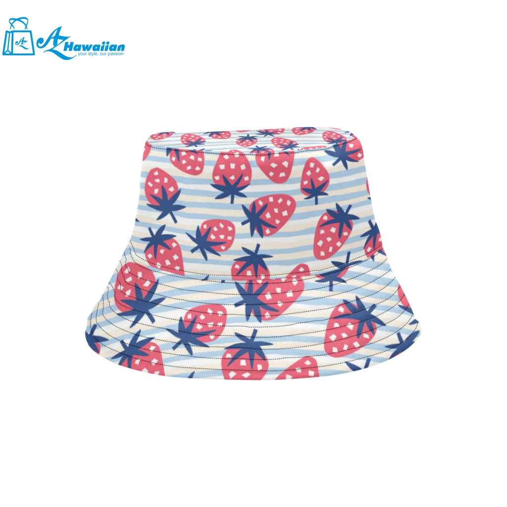 Strawberry pattern blue lines background Unisex Bucket Hat