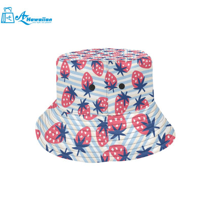 Strawberry pattern blue lines background Unisex Bucket Hat