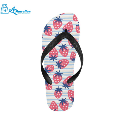 Strawberry pattern blue lines background Unisex Flip Flops