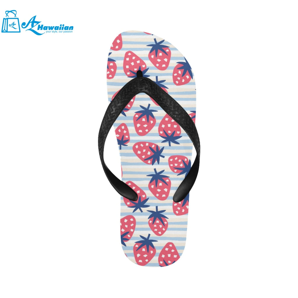 Strawberry pattern blue lines background Unisex Flip Flops