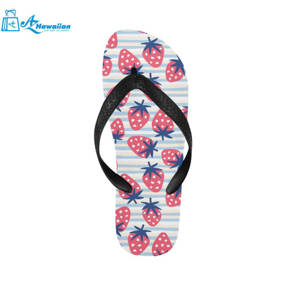 Strawberry pattern blue lines background Unisex Flip Flops