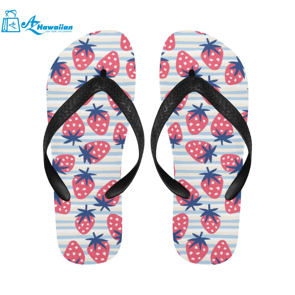 Strawberry pattern blue lines background Unisex Flip Flops