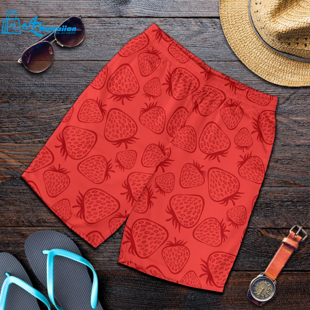 Strawberry Pattern Red Background Men Shorts