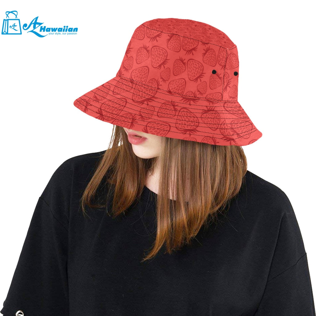 strawberry pattern red background Unisex Bucket Hat