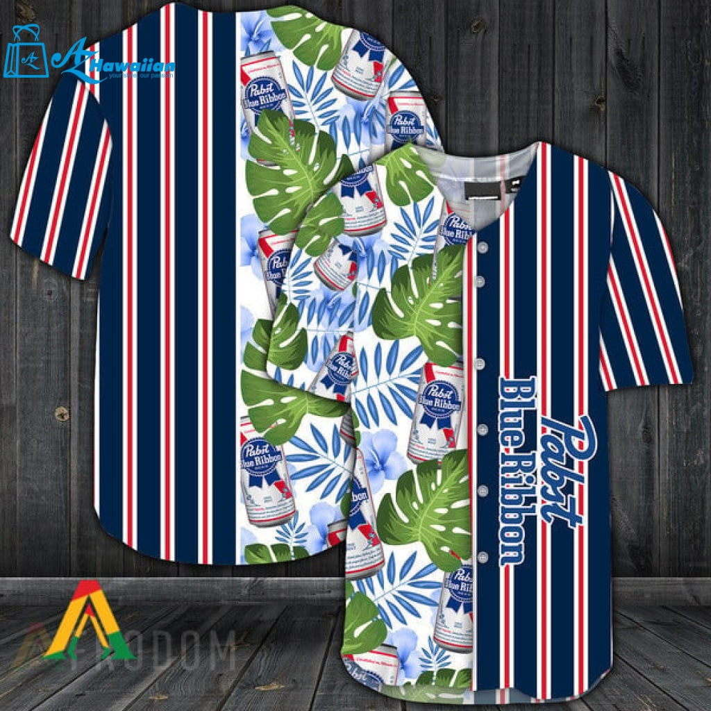 Striped Tropical Hawaii Pabst Blue Ribbon Baseball Jersey