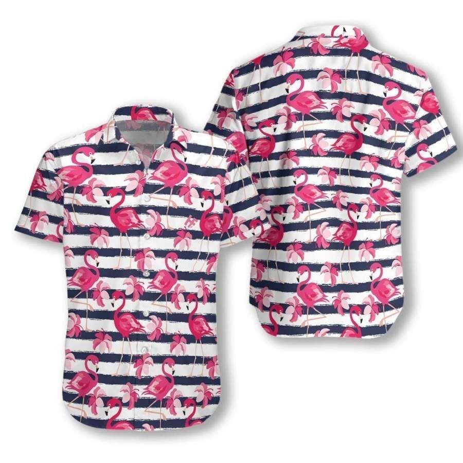 Stripes Pattern Flamingo Hawaiian Shirts Shirt