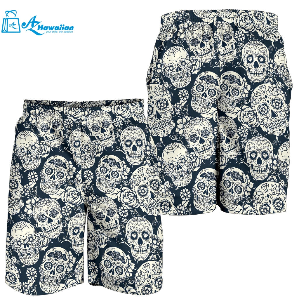 Sugar Skull Black White Pattern Men Shorts