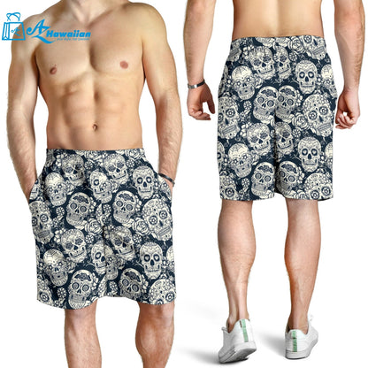 Sugar Skull Black White Pattern Men Shorts