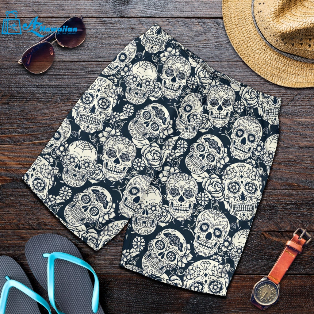 Sugar Skull Black White Pattern Men Shorts