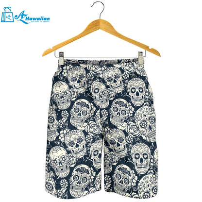 Sugar Skull Black White Pattern Men Shorts