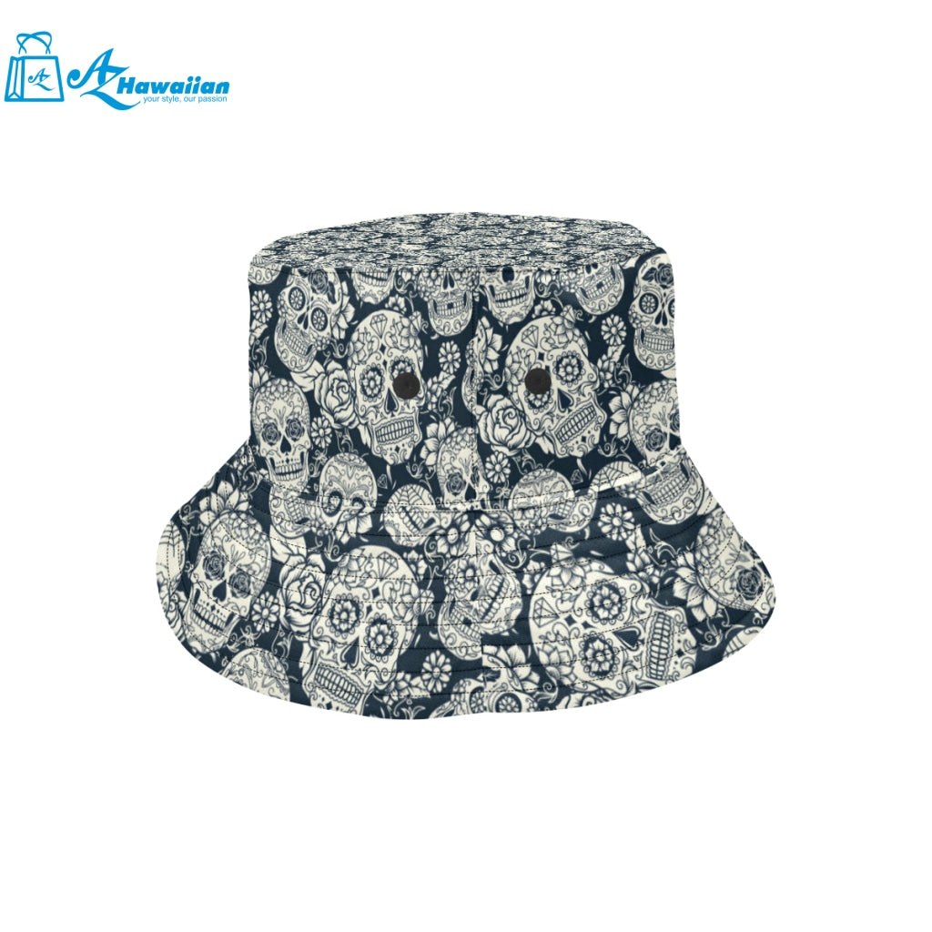 Sugar skull black white pattern Unisex Bucket Hat