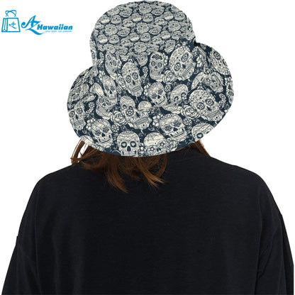 Sugar skull black white pattern Unisex Bucket Hat