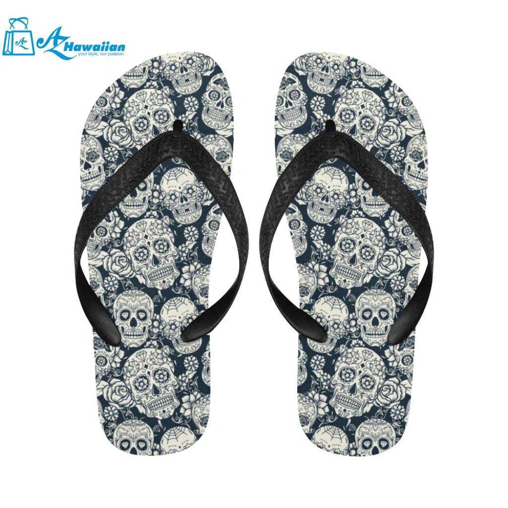 Sugar skull black white pattern Unisex Flip Flops