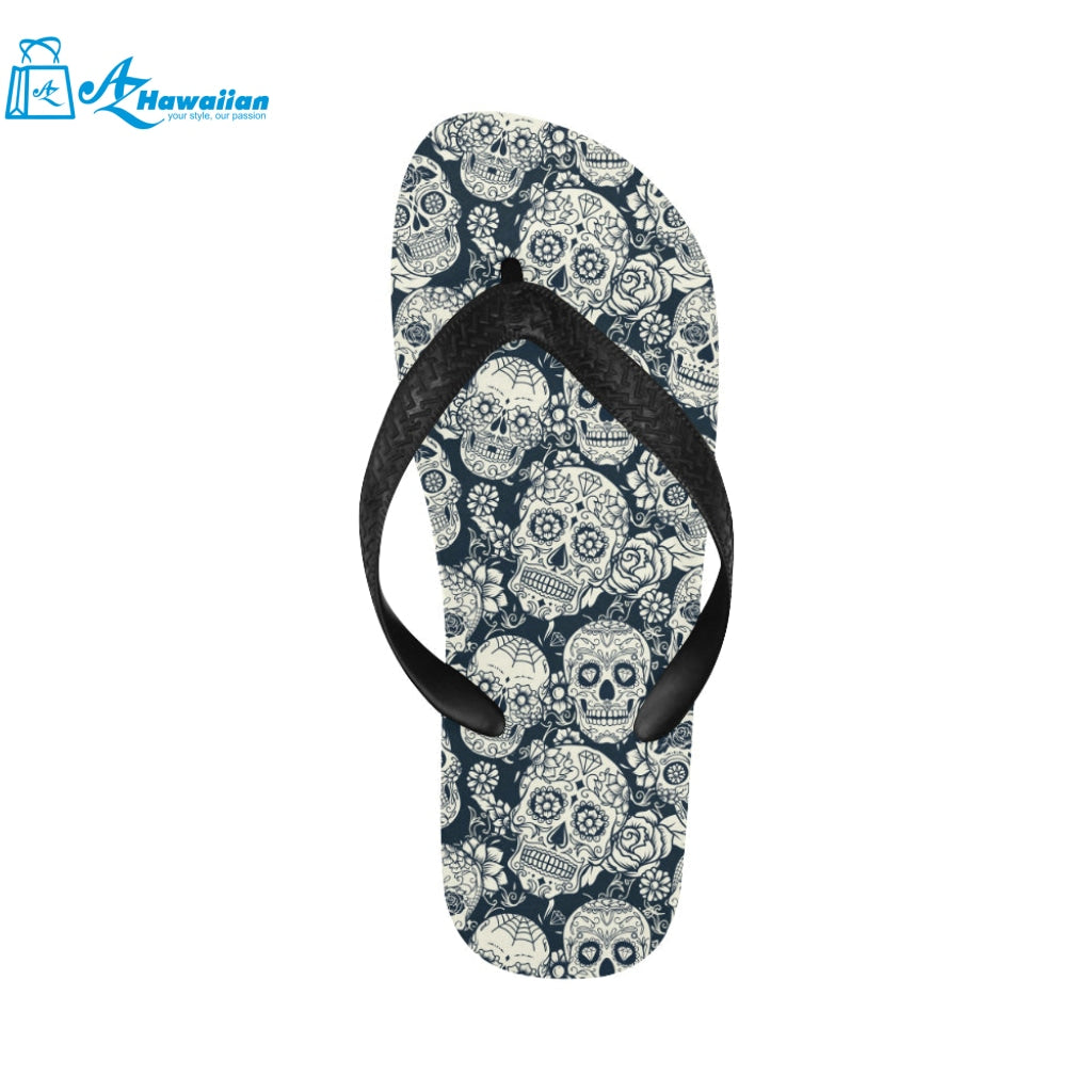 Sugar skull black white pattern Unisex Flip Flops