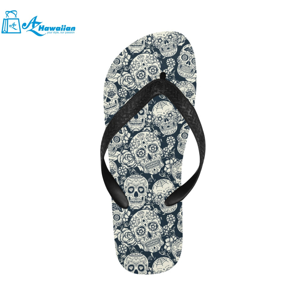 Sugar skull black white pattern Unisex Flip Flops