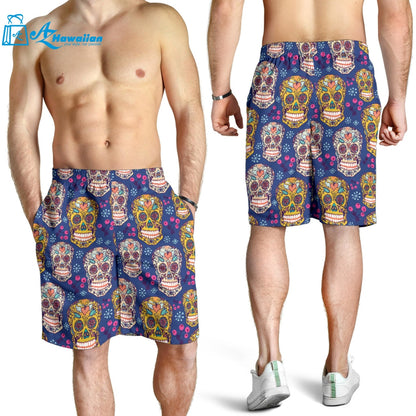 Sugar Skull Flower Pattern Men Shorts