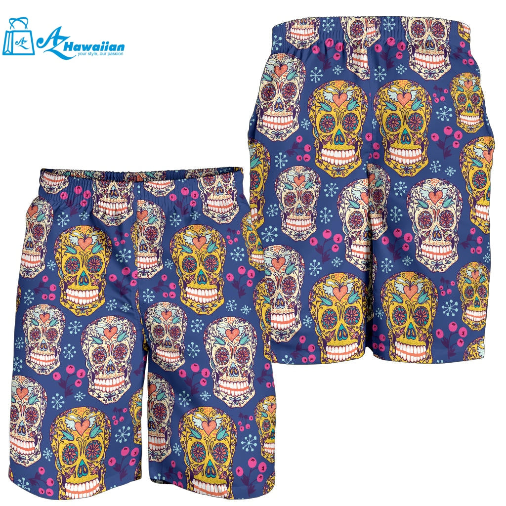 Sugar Skull Flower Pattern Men Shorts