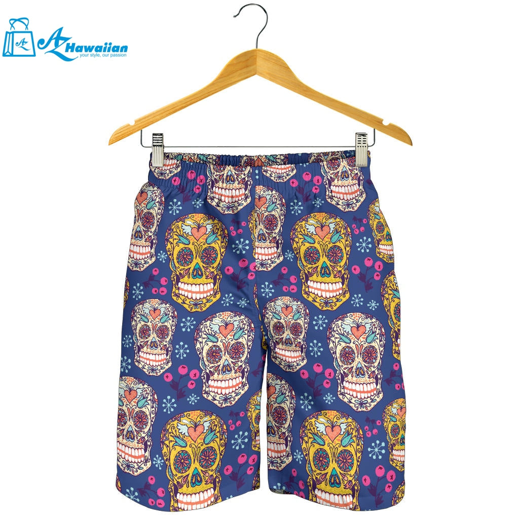 Sugar Skull Flower Pattern Men Shorts