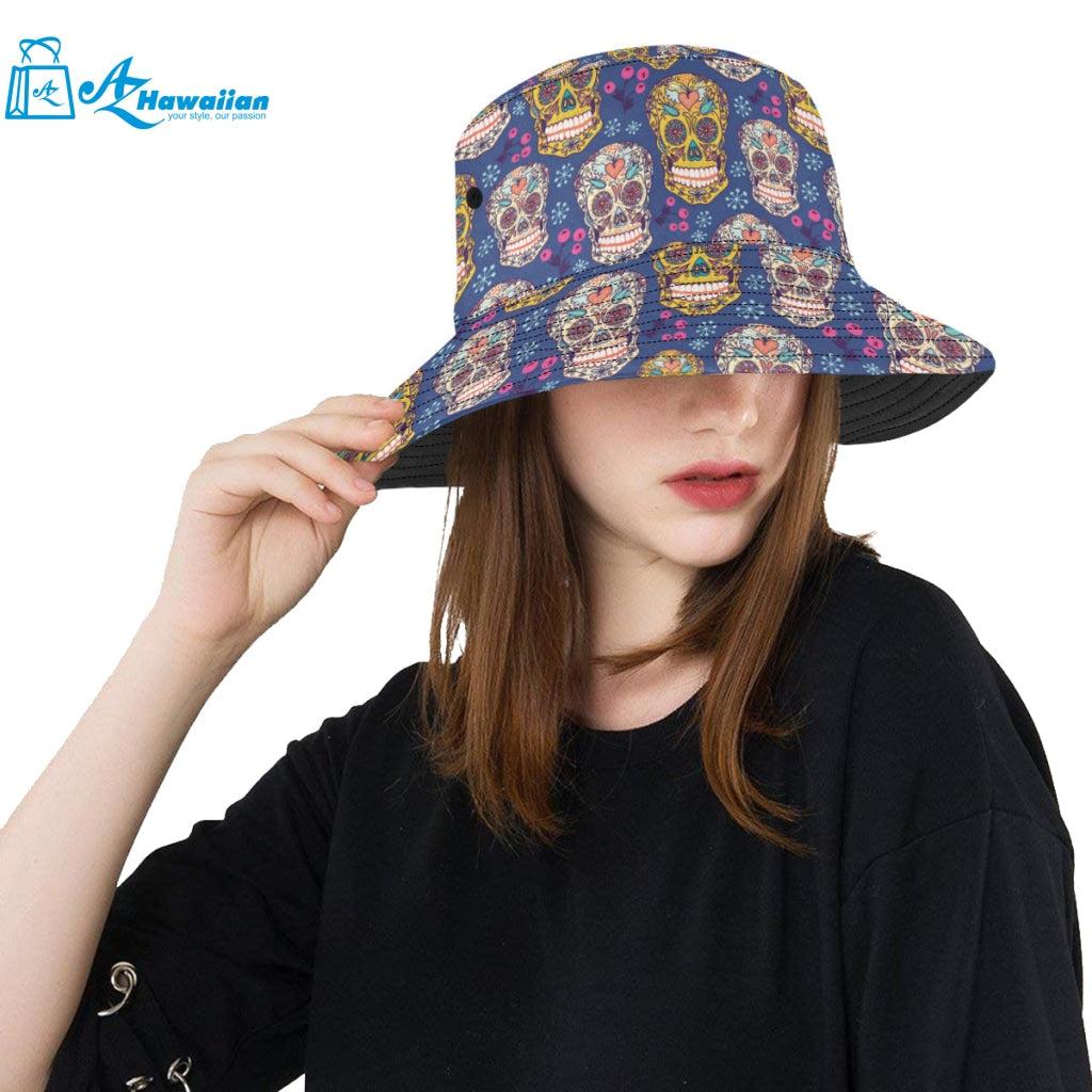 Sugar skull flower pattern Unisex Bucket Hat