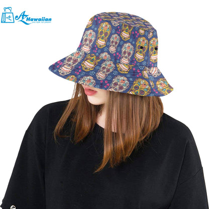 Sugar skull flower pattern Unisex Bucket Hat